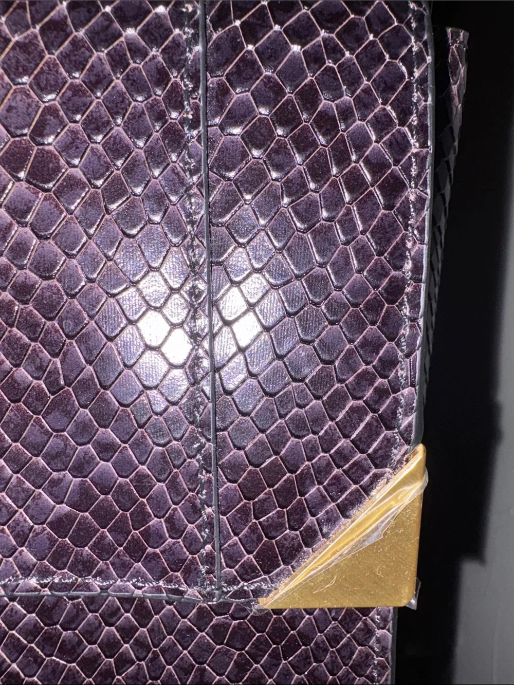 Calvin Klein Snakeskin Fern Top Handle Leather Satchel Crossbody Gold Hardware